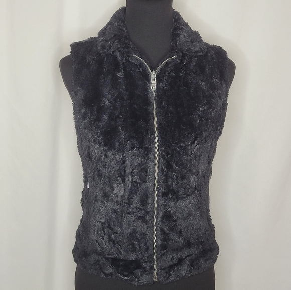 A/X Armani Exchange Black Faux Fur Zip Front Vest Cotton Lined - Size S - Picture 2 of 12
